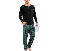 Litherday Pyjama Homme Hiver Coton à Manches Longues Vêtements De Nuit pour Hommes Deux Pièces Pantalon et Haut à Carreaux Noir XL