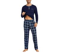 Litherday Pyjama Homme Hiver Coton à Manches Longues Vêtements De Nuit pour Hommes Deux Pièces Pantalon et Haut à Carreaux Bleu Marine 2 S