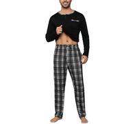 Litherday Pyjama Homme Hiver Pyjama Homme Coton à Ensembles de Pyjama Manches Longues Vêtements De Nuit pour Hommes Deux Pièces Pantalon et Haut à Carreaux Noir XL