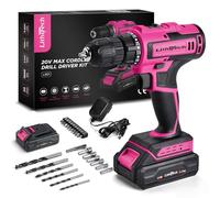 Lithitech Ensemble de perceuses sans fil rose 20 V pour femme - avec batterie 2,0 Ah et chargeur, mandrin sans clé de 0,95 cm, outil de perceuse électrique léger, 2 vitesses + couple de 354 lb (rose)
