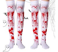 Lithyc 2 PièCes Chaussettes Sang Halloween-Halloween-Chaussettes Sanglantes-Cosplay-Chaussettes Taches De Sang-DrôLe Et Effrayant-Convient Aux FêTes MasquéEs, Aux Costumes De Vacances
