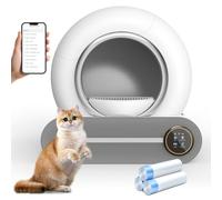 Litière auto-nettoyante pour chat, 65 L + 9 L, extra large, robot automatique, pour plusieurs chats, contrôle par application, désodorisation et stérilisation par ions négatifs, blanc