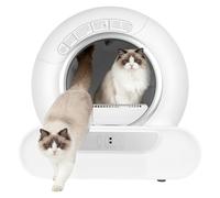Litière auto-nettoyante pour chat avec contrôle par application, automatique, convient aux chats jusqu'à 9 kg, grande entrée 24,5 cm, double odeur, sûre sans risque de pincement Blanc