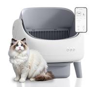 Litière auto-nettoyante pour chat ouverte, boîte à litière automatique pour chat, contrôle par application, protection de sécurité améliorée, comprend 1 rouleau de sac à déchets, gris