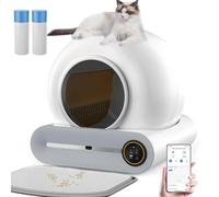 Litière automatique autonettoyante pour chat avec protection de sécurité - 65 L - Désodorisation ionique - Contrôle par application - Comprend un tapis + un sac poubelle - Fond anti-adhésif - Solution