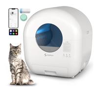 Litière autonettoyante, 76 L, automatique pour chat avec contrôle par application, faible bruit, protection de sécurité, sacs à ordures, désodorisant et brosse de nettoyage pour plusieurs chats