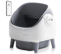 Litière autonettoyante à couvercle ouvert, boîte à litière automatique pour chat avec contrôle par application, double capteurs de sécurité, sacs poubelle, gris/blanc