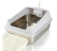 Litière Chat XXL 70x50x30cm Acier Inoxydable ZOOPARK - Bac à Litière Grand Chat Maine Coon Ragdoll, Parois Hautes Anti-Projection Anti-Odeur, Marche-Pied Collecteur Inclus