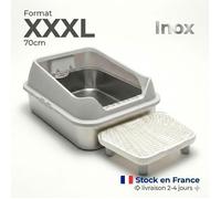 Litière Chat XXL Acier Inoxydable ZOOPARK - Bac à Litière Grand Chat, Parois Hautes Anti-Projection Anti-Odeur, Marche-Pied Inclus