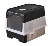 Litière couverte pour chats avec couvercle et grille filtrante, conteneur pliable léger pour coin facile à nettoyer avec tamis intérieur