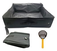Litiere de Voyage pour Chat Pliable avec Couvercle, Bac à Litière pour Chat Portable avec Pelle, Imperméable, Durable, Facile à Nettoyer pour Intérieur, Extérieur, Voiture, 47 * 36 cm, XXL, Noir