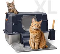 Litière en acier inoxydable avec couvercle pour chat - Taille XL - Côtés hauts - Boîte à litière fermée 3 en 1 - XXL - Pour chats d'intérieur