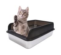Litière en Acier Inoxydable, litière pour Chat fermée avec Couvercle, Design à côtés Hauts Anti-éclaboussures et sans Odeur, entrée par Le Haut, Semi-fermée pour Grands Chats, (Très Grand 32,7 X 24,4