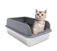Litière en Acier Inoxydable, litière pour Chat fermée avec Couvercle, Design à côtés Hauts Anti-éclaboussures et sans Odeur, entrée par Le Haut, Semi-fermée pour Grands Chats, (Très Grand 32,7 X 24,4