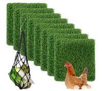 Litière en gazon synthétique réutilisable, 8 tapis de nidification pour poulailler, tapis en gazon artificiel lavable avec sac d'alimentation 30,5 x 30,5 cm, vert pour poulailler