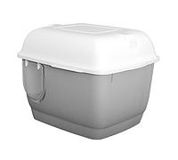 Litière entièrement fermée pour chat avec marches longues et entrée basse, grande capacité, séparation sèche et humide, design à clapet pour chats plus léger que 10 kg (couleur : gris)