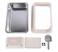 Litière Extra Large pour Gros Chats avec Pelle, Bac à Litière en Acier Inoxydable à Bords Hauts, Design Semi - Fermé Anti - Éclaboussures, Facile à Nettoyer et Durable (Kaki)