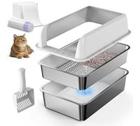 Litière fermée en Acier Inoxydable avec Couvercle, Tamis XL pour granulés de pin, système de litière en métal à côtés Hauts pour Gros Chats, Anti-Fuite, Nettoyage Facile, Moins de Suivi