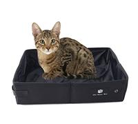 Litière Pliable pour Chat pour Voyage, Portatif Boîte à litière- Doux, Durable et Etanche pour l'intérieur, l'extérieur, Voyage, Camping, Noir, Grande - 45 x 35 cm