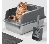 Litière pour chat - 20 L en acier inoxydable grand design en métal avec double couche de sable isolant pour chats grands et multiples - Semi-fermée