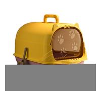 Litière pour chat à capuche avec porte fermée - Pot amovible pour chat - Bac à sable amovible - Facile à nettoyer - 50 x 36 x 34 cm - Jaune violet