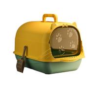 Litière pour chat à capuche avec porte fermée - Toilettes couvertes - Pot amovible - Bac à sable facile à nettoyer - Grand format - 50 x 36 x 34 cm - Bleu jaune