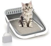 Litière pour chat à couvercle ouvert, grand pot pliable pour chat avec côtés réglables en hauteur, anti-éclaboussures, bac à litière en plein air sans odeur, toilettes faciles à nettoyer avec pelle