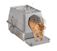 Litière pour chat à nettoyage automatique, bac à litière pour chat, entièrement fermé en acier inoxydable XL avec couvercle, désodorisant intégré, pelle à litière intégrée, facile à nettoyer.