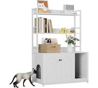 Litiere pour Chat avec 2 étagères - Meuble Litiere Chat élégants en Blanc, Griffoir, Maison pour Chats d'intérieur et Armoire de Salle de Bain, étagère à litière économisant de l'espace (Blanc)
