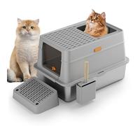 Litière pour chat avec pelle et pédale, charge de 15 kg, litière couverte pour chats spacieuse, nettoyage facile, pour grands et petits, 60 x 40 x 39 cm