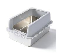 Litiere pour Chat Bac INOX, Bac à Litière en Acier Inoxydable Extra Large avec Pédale Anti - Éclaboussures, Semi Fermé - Durable, Facile à Nettoyer, Idéal pour Chats de Grande Ta