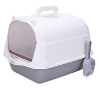 Litiere pour Chat Bac Litiere pour Chat Toilettes Fermées pour Chat, Anti-éclaboussures, Détachables, pour Chats D'intérieur, avec Porte D'entrée, Pot pour Chaton avec Cuillère Bac Litiere Chat(Grey)