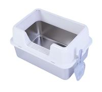 Litière pour chat en acier inoxydable - 20 l - Ouverture en haut - Avec côtés hauts et pelle à litière - Empêche la dispersion - 50 x 35 x 27 cm
