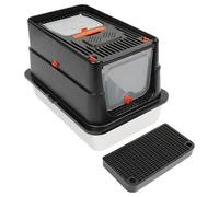 Litière pour chat en acier inoxydable avec couvercle, 60 x 41 x 39 cm, taille XXL, 31 l, avec marche à pédale et protection anti-chute, pour grands chats jusqu'à 15 kg (noir)