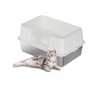 Litière pour chat en acier inoxydable avec couvercle, grande litière pour chat avec bord haut, amovible et couverte, anti-odeurs, grande litière pour chat avec pelle, 50 x 35 x 26,5 cm