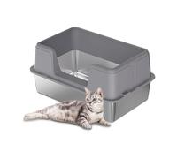 Litière pour chat en acier inoxydable avec couvercle, grande litière pour chat avec bord haut, amovible et couverte, anti-odeurs, grande litière pour chat avec pelle, 50 x 35 x 26,5 cm