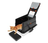 Litière pour chat en acier inoxydable avec couvercle, pelle et marche à pied, 30 l, couvercle rabattable à 120°, amovible, facile à nettoyer (noir)