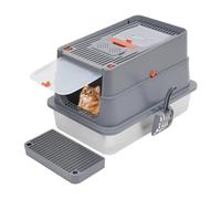 Litière pour chat en acier inoxydable avec couvercle, pelle et marche à pied, 30 l, couvercle rabattable à 120°, amovible, facile à nettoyer (gris foncé)