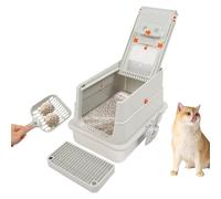 Litière pour chat en acier inoxydable avec couvercle, pelle et pied, 30 l, couvercle rabattable à 120°, amovible, facile à nettoyer (gris clair)