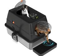 Litière pour chat en acier inoxydable avec couvercle, tapis de litière double couche, entrée avant et sortie supérieure, comprend une pelle et des pédales pour un usage domestique