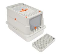 Litière pour chat en acier inoxydable avec parois latérales hautes, grande poubelle pour chat jusqu'à 15 kg, inodore et propre, pour appartement, balcon, gris clair