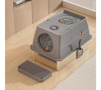 Litière pour chat en métal avec couvercle amovible, design rabattable en acier inoxydable, toilettes fermées à haut bord avec pelle et pédale pour un nettoyage facile