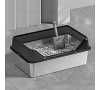 Litière pour chat et chien en acier inoxydable - Bac à litière pour chat en métal - Outil de nettoyage pour chats de grande et petite taille - Lapin - Facile à nettoyer - Utilisation en intérieur