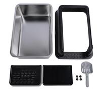 Litière pour Chat Extra Grande avec Pelle, litière en Acier Inoxydable à côtés Hauts et Semi-fermée pour Grands Chats, Design à Ouverture supérieure avec Pare-éclaboussures pour ré (Noire)