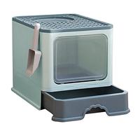 Litière pour chat fermée, pliable, avec couvercle tiroir, litière pour chat, facile à nettoyer et grande capacité - 50 x 35 x 38 cm - vert bleu foncé