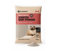 Litière pour chat - FLAMINGO - 12 kg - Agglomérante - Parfum talc bébé - Grains fins haute absorption
