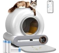 Litière pour chats autonettoyante, 74 L, grande litière XXL avec détecteur infrarouge et capteurs de poids, contrôle des applications, design d'économie d'espace fermé pour chats (A)