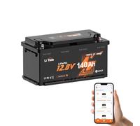 LiTime Batterie Lithium 12V 140Ah Bluetooth H190, Sièges de Camping-Car DIN H8 L5 Taille Groupe 49, LiFePO4 Batterie BMS 150A Protection Basses Températures, 15000 Cycles Profondes, pour Caravane RVs