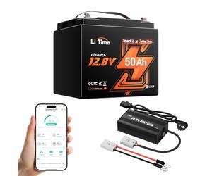 LiTime Batterie Lithium 12V 50Ah avec Bluetooth et Chargeur 12V pour Bateau | Max. 15000 Cycles, 640Wh, Protection contre le froid, Légère, Compacte, Batterie LiFePO4 pour Moteur Electrique Bateau, Pêche