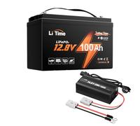 LiTime Batterie Lithium LiFePO4 12V 100Ah avec Chargeur 12 V 20 A, 4000-15000 Cycles Profonds, Énergie 1280Wh, sans Entretien pour Bateaux, Moteurs Hors-Bord, Marine, Yacht, Pêche, RV, Fourgons